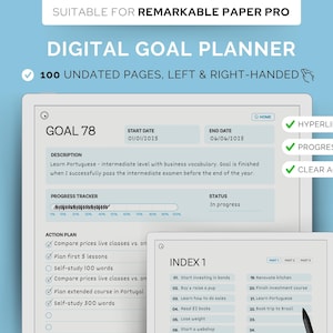Digital Goal Planner for reMarkable Paper Pro | Undated tracker 2025/2026 | Minimalist hyperlinked e-ink goal planner
