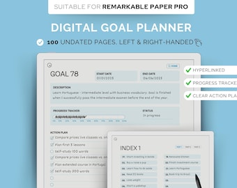 Digital Goal Planner for reMarkable Paper Pro | Undated tracker 2025/2026 | Minimalist hyperlinked e-ink goal planner