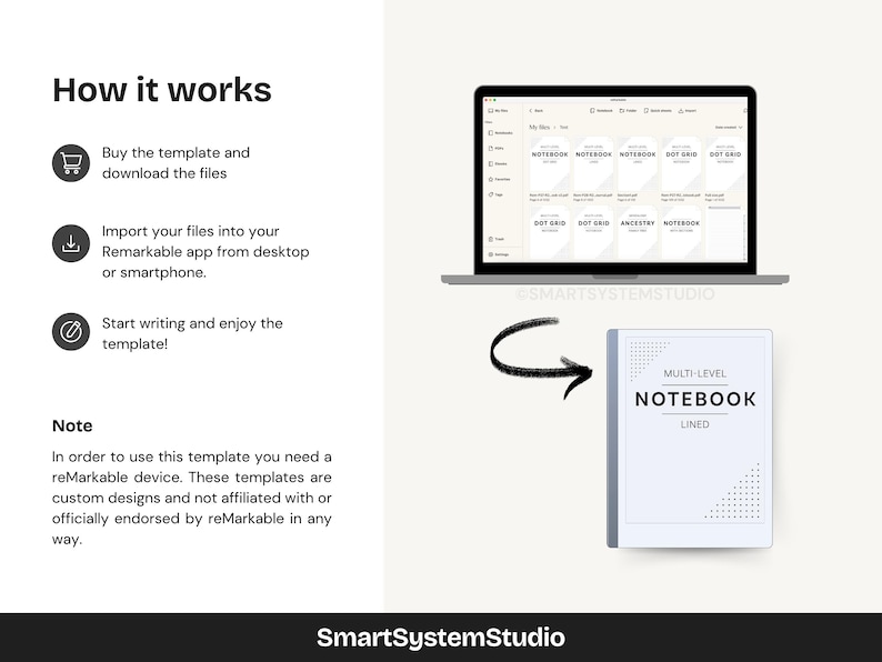 Note Book Format 2m Multi-sectioned Medium Lined Notebook Template for Remarkable 2 & Paper ...