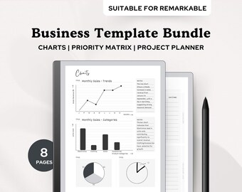 Business template Bundle for Remarkable | Project Management Goal Planning, Priority Eisenhower Matrix, Task Tracking + Brain dump, Budget