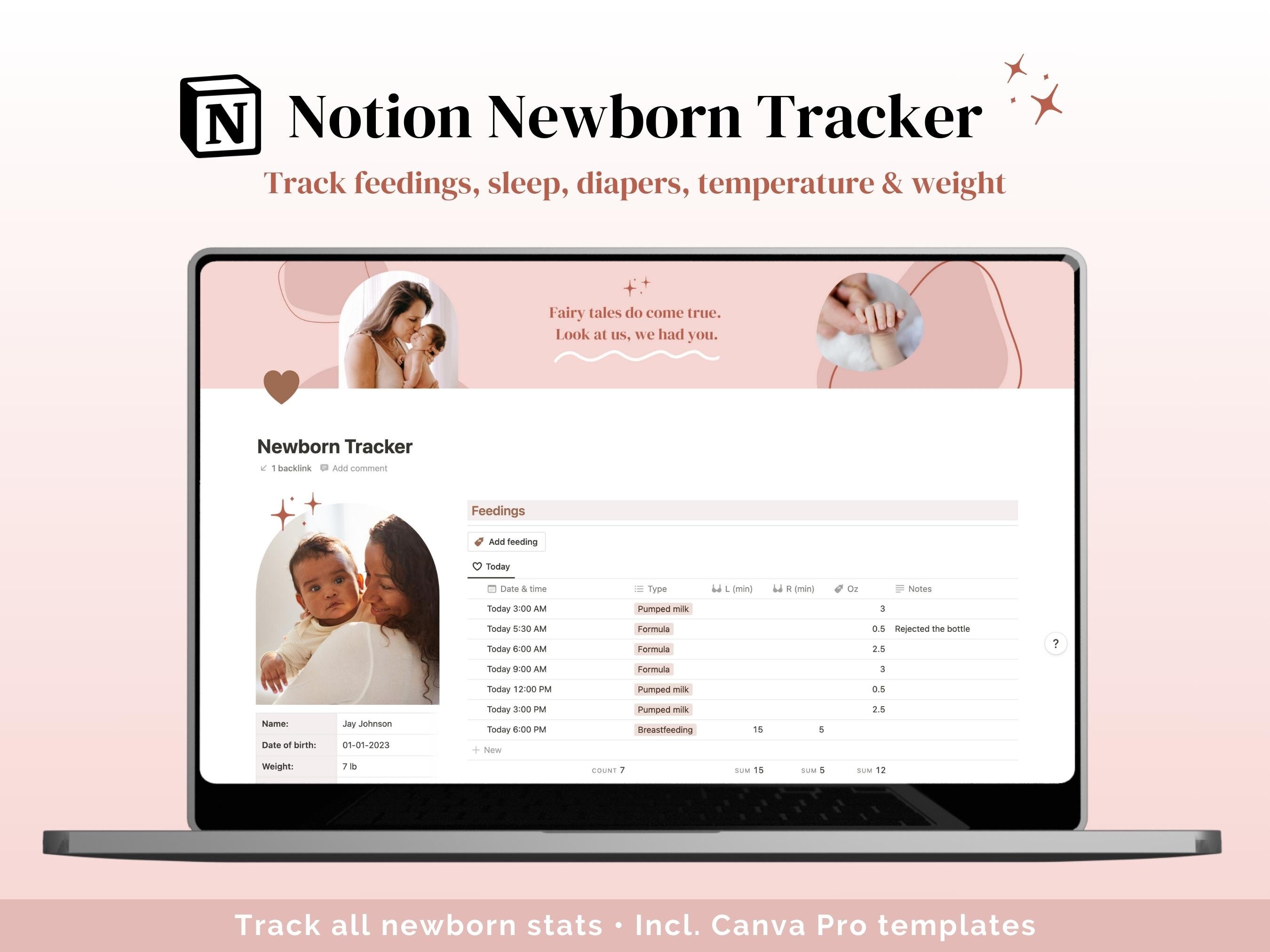 Notion Newborn Baby Tracker Aesthetic Pink Blush for Moms - Etsy