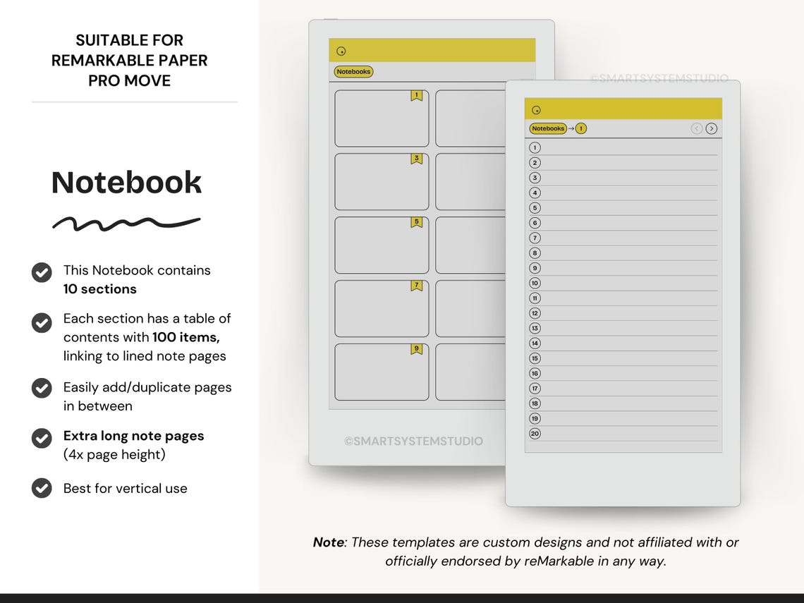 Notebook Template for Remarkable Paper Pro Move | Minimalist ...