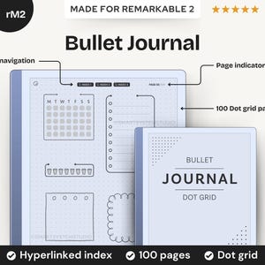 Bullet Journal for Remarkable 2 with 100 Dot Grid Notebook pages | Hyperlinked Index | Undated e-ink template