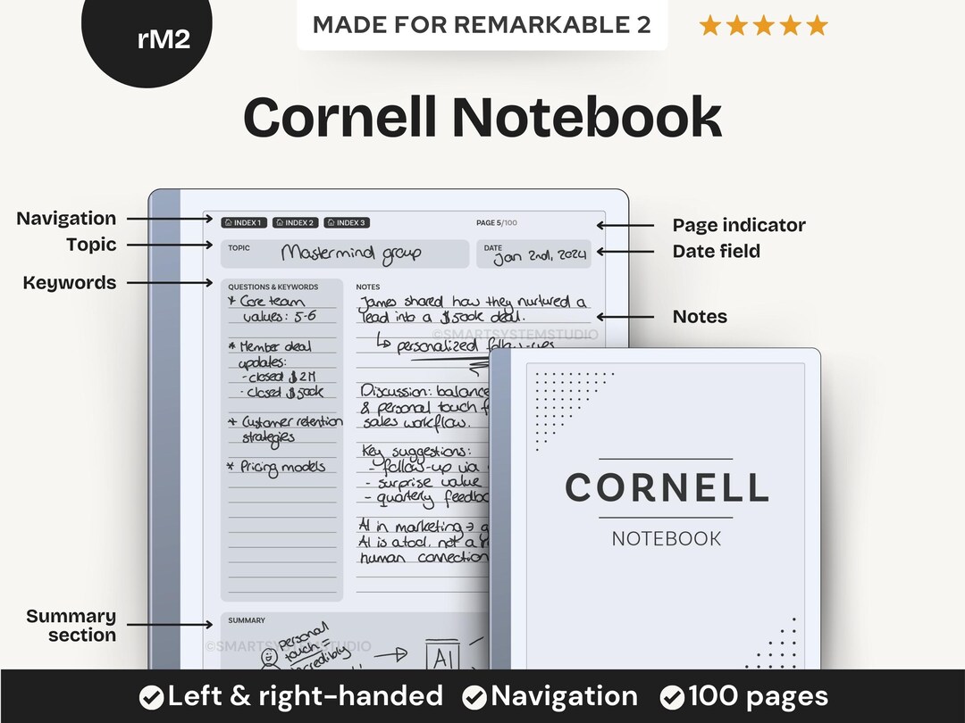 Cornell Notes Digital Notebook for Remarkable 2 | Note Taking Template ...