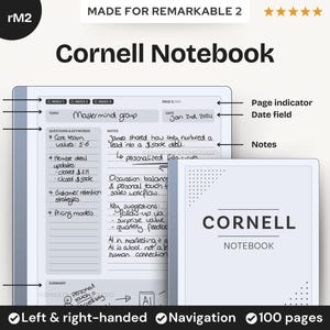 Cornell Notes Digital Notebook per Remarkable 2 / Modello per prendere appunti per università, riunioni di lavoro o terapia / Modello Scribe