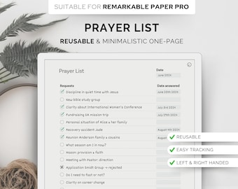Prayer List for Remarkable Paper Pro | Track prayers in your quiet time with God
