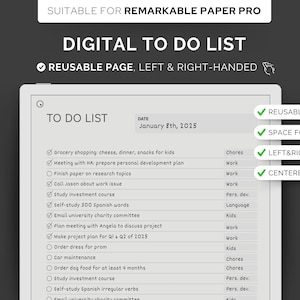 Modello di elenco delle cose da fare per Remarkable Paper Pro, tracker delle attività di checklist con note / Tablet e-ink aziendale e personale GTD pianificatore digitale