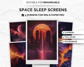 5 Space & Galaxy sleep screens for reMarkable 2 and Paper Pro | Splash screen suspended wallpaper for e-ink tablets: color, black and white