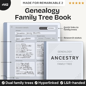 Genealogische stamboomsjabloon voor reMarkable 2 | Werkblad en stamboom digitale voorouders erfgoedgeschiedenis | 5 Generaties Grafiektracker