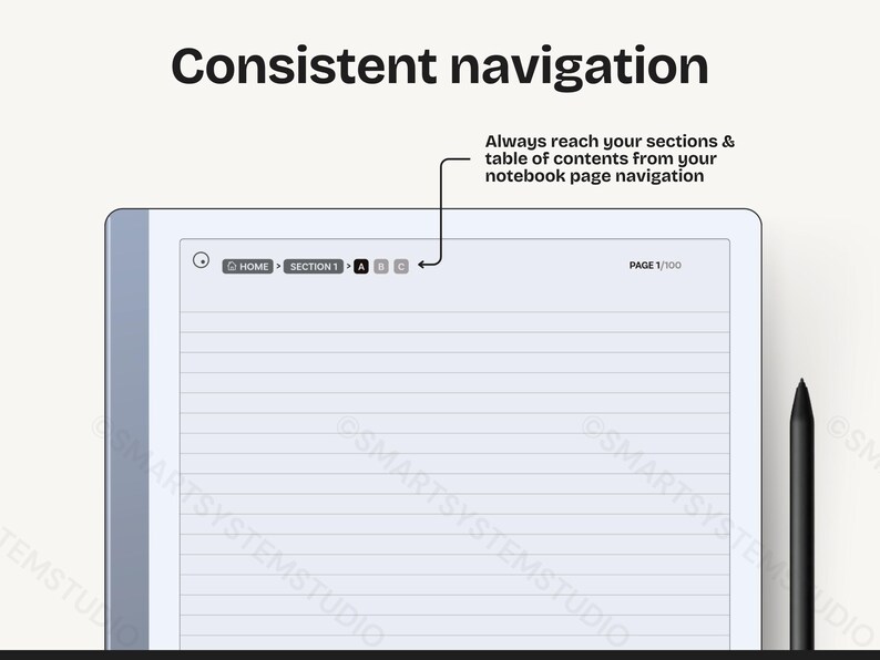 Multi-sectioned Small Lined Notebook for Remarkable 2, Template With 1. ...