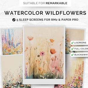 5 schermate di sonno Watercolor Wildflower per reMarkable 2 e Paper Pro / Splash screen carta da parati sospesa per tablet e-ink a colori