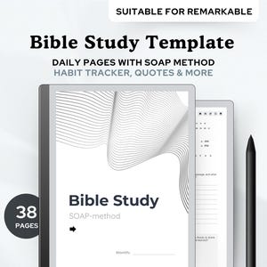 SOAP Bible Study Journal per Remarkable / Modello di mappatura dei versetti e guida allo studio della Bibbia digitale con elenco di preghiere