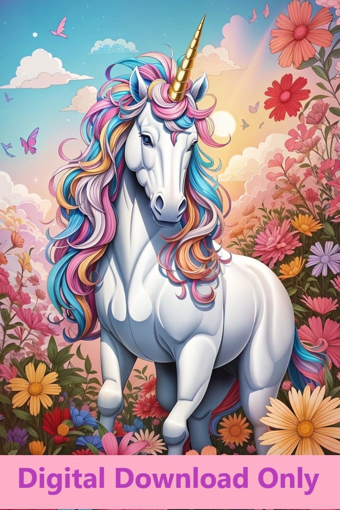 Beautiful Unicorn Coloring Pages from Etsy