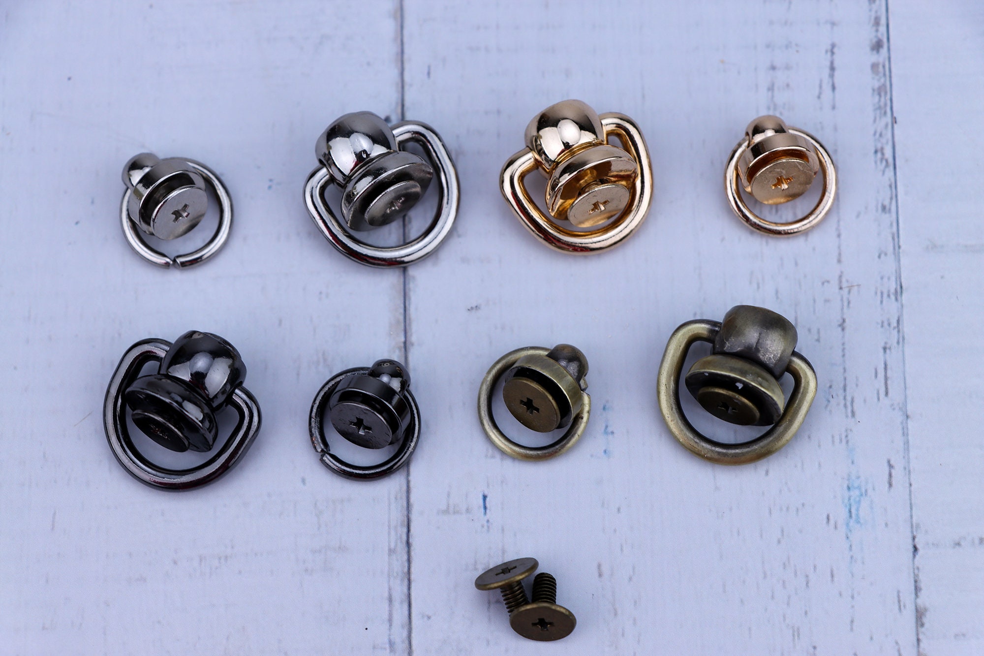  4Pcs Brass Ball Studs Rivets D Ring for Leather