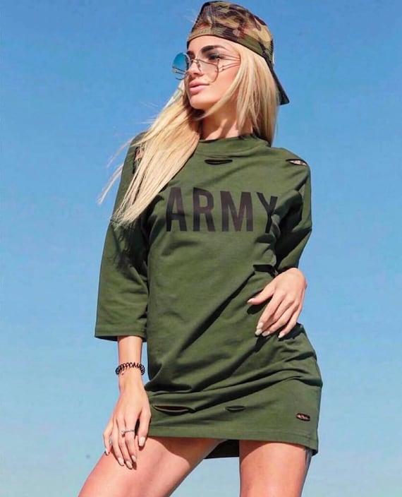Oversized Army Cotton T-shirt Dress – Cut Out Summer Streetwear