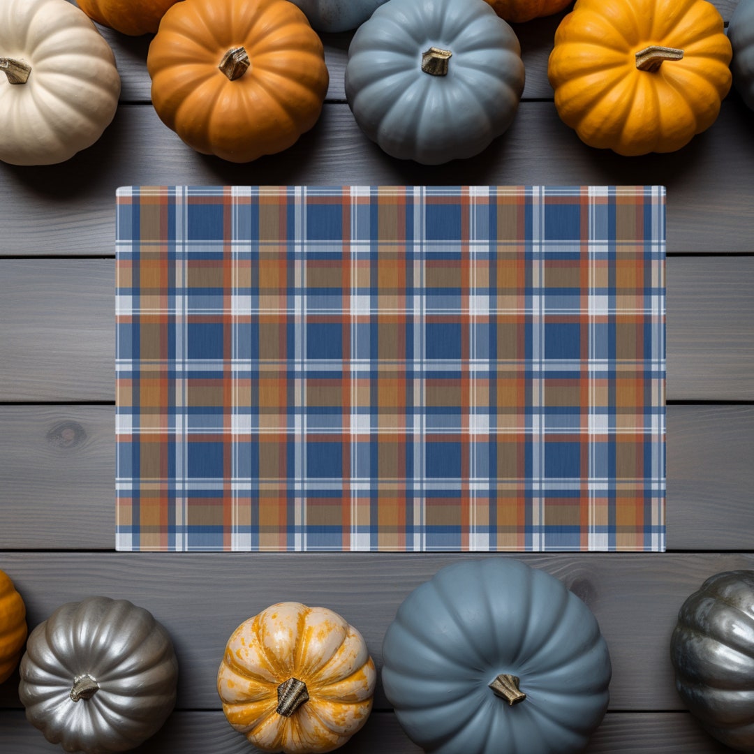 Navy & Tan Plaid Porch Indoor/outdoor Rug Autumn Front Porch Etsy
