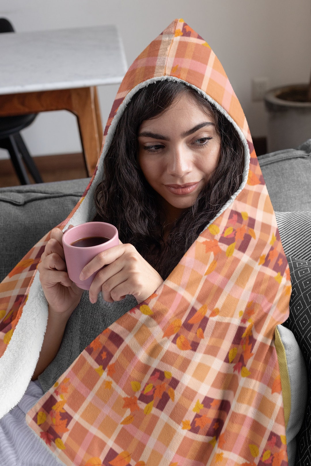 Plaid and Autumn Leaves Sherpa Hooded Blanket Cuddle Season Etsy