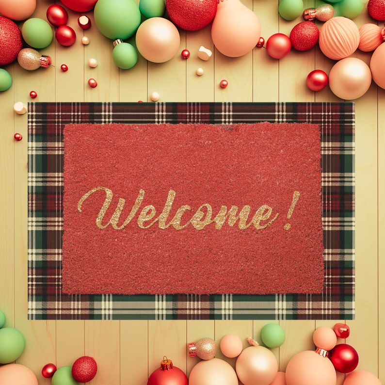 Vintage Christmas Plaid Indoor/outdoor Rug Winter Front Porch Decor