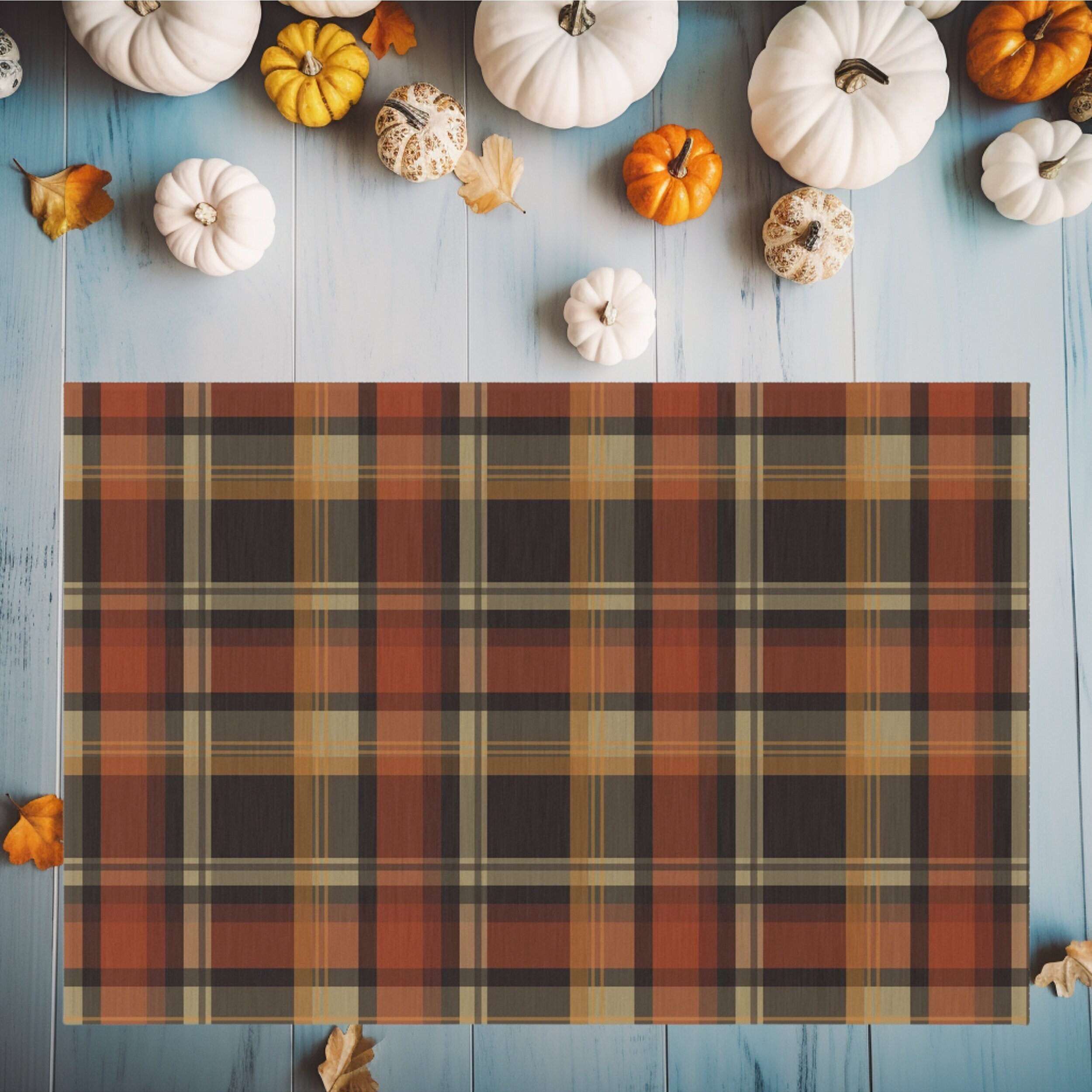 Rich Fall Plaid Porch Outdoor Rug Autumn Front Porch Decor Halloween