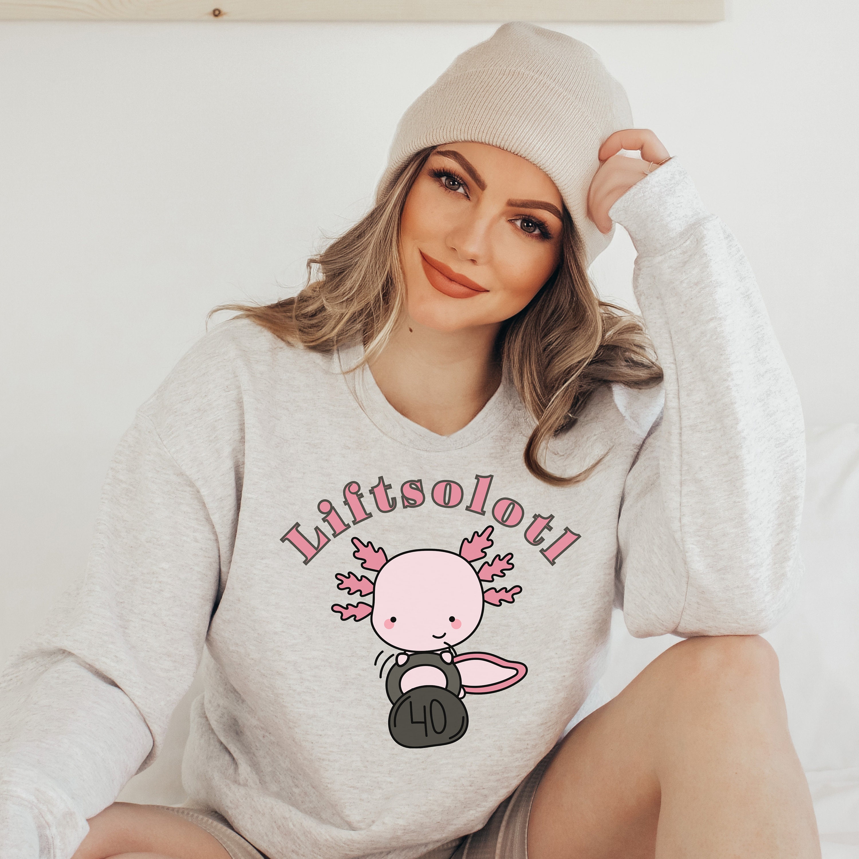 Cute Axolotl Sweatshirt Funny Axolotl Kettlebell Lifting Sweater Cute ...