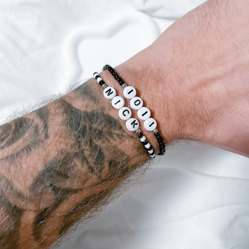 Personalisierte Armbänd mit Namen, Initialen, Zahlen aus Perlen Farben selbst auswählbar, Männer, Herren, Papa