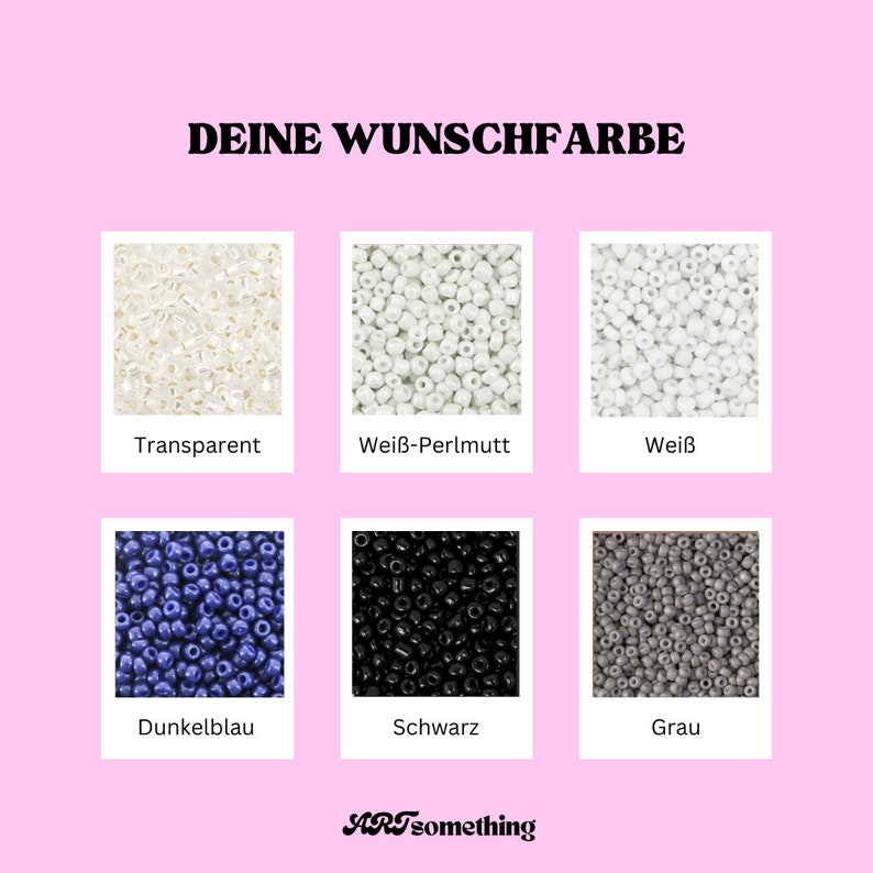 Wunschfarbe Weiß, Perlmutt, Blau, Schwarz, Grau