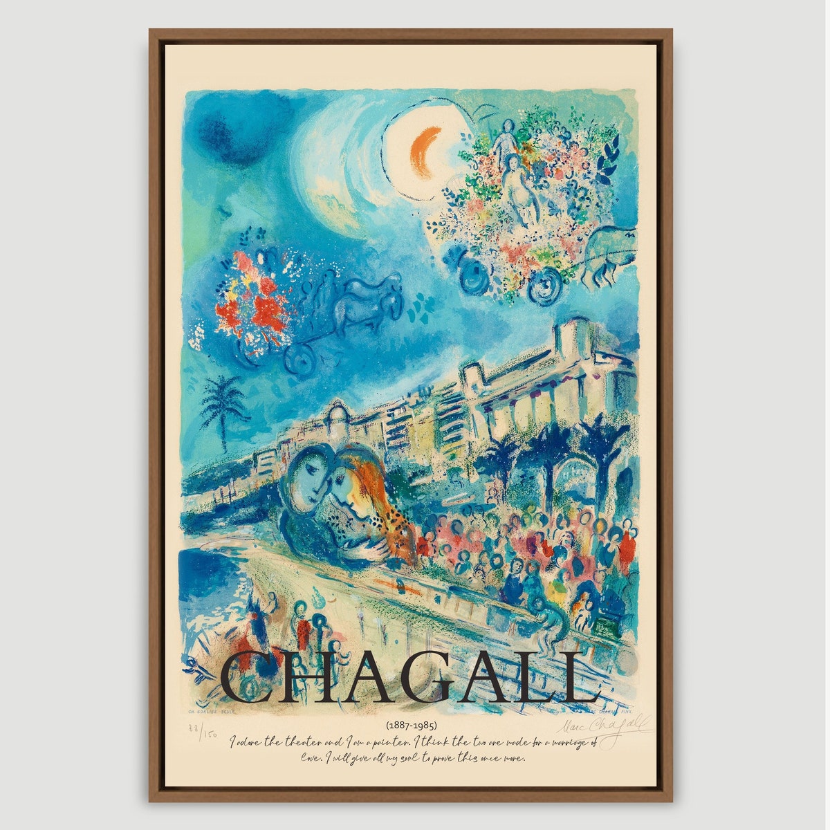 Framed Canvas Print Chagall Crescent Moon Pastel Floral Landscape Classic Vintage Illustration Fine Art,frame Large Wall Art,gift,wall Decor - Etsy