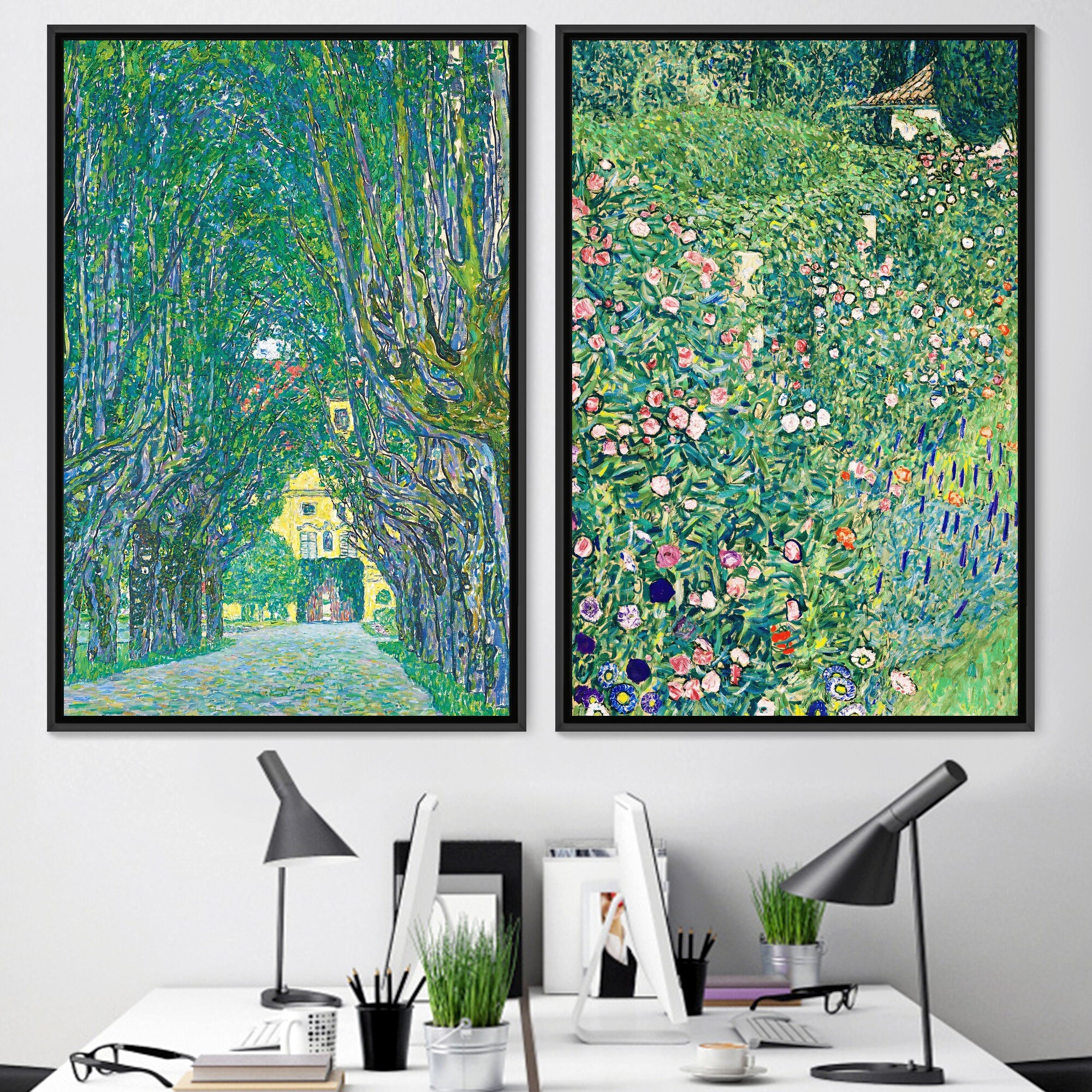 Gustav Klimt 2 Piece Canvas Wall Art Set, Framed Canvas Print Wall Art ...