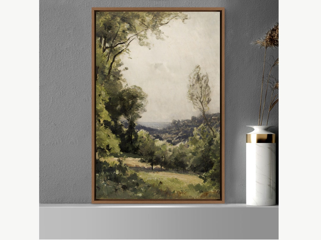 Framed Canvas Print Wall Art Vintage Forest Landscape Oil Painting ...