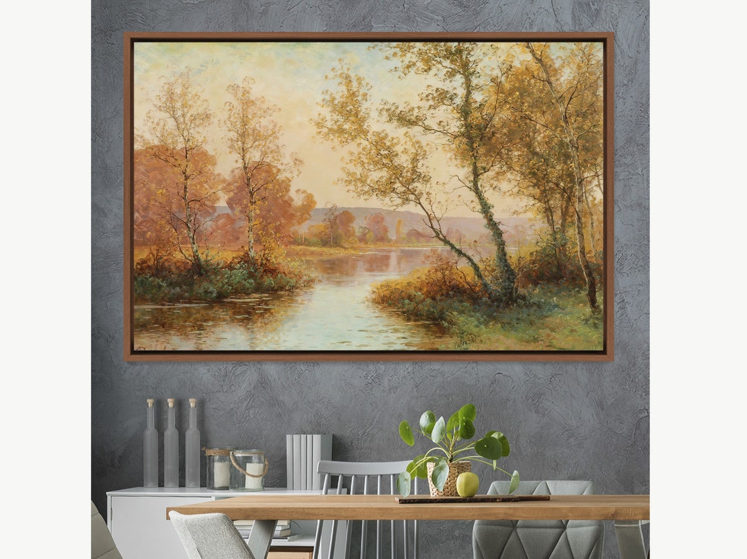 Canvas Print Wall Art Autumn Fall River Dawn Forest Trees Nature ...
