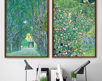 Gustav Klimt 2 Piece Canvas Wall Art Set, Framed Canvas Print Wall Art Famous Art,Frame Large Wall Art,Vintage Art,Green Art,Gift,Wall Decor