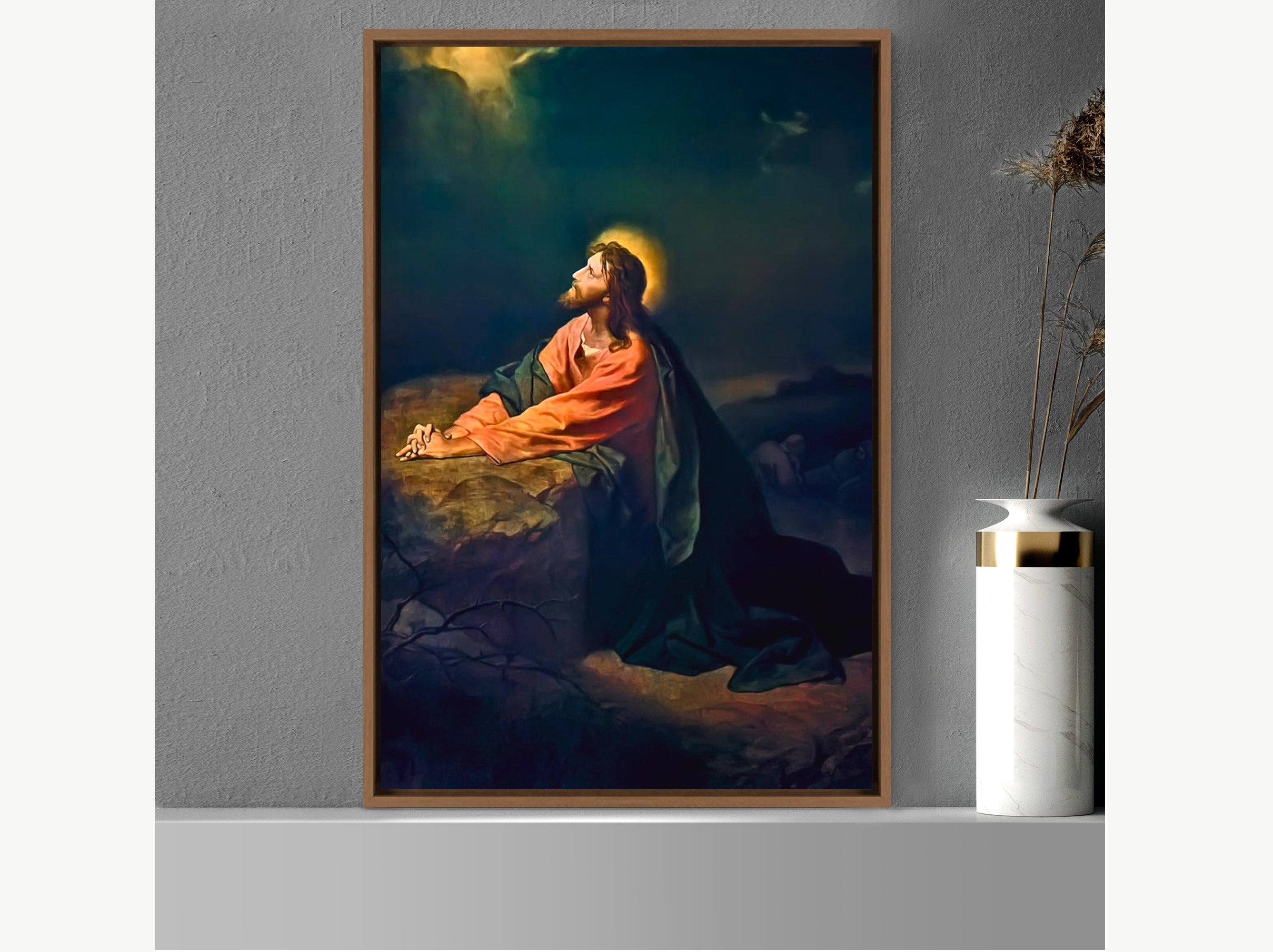 Christ in Gethsemane by Heinrich Hofmann, Framed Canvas Print Wall Art ...