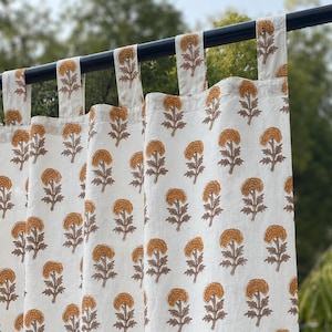 Boho Mughal Floral Cotton Curtains | Hand Block Print Window Drapes | Handmade Farmhouse Light Filtering Panels | Custom Size Christmas Gift