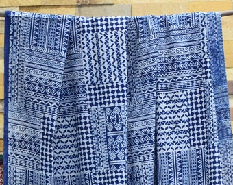 Indigo Cotton Fabric By The Yard Fabric Dashiki Tribal Print Indigo Fabric Blue Hand Block Soft Fabric Natural Vegetable Dyed Cloth Fabric