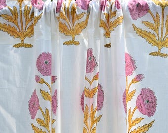 Hippie Poppy Flower Bedroom Curtains, 8 Colors Mughal Floral Bohemian Room Decor Drapes, Farmhouse Living Room Decor Window Custom Curtains