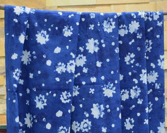 Indigo Blue Floral Cotton Fabric, Block Print Sewing Fabric, By The Yard
