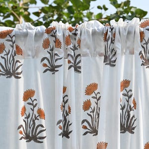 Mustard Floral Curtain for Living Room, Custom Block Print Cotton Curtain for Bedroom, Hippie Window Treatments Home Decor Housewarming Gift