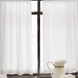White Linen Kitchen Curtains: Textured Farmhouse Window Valance
