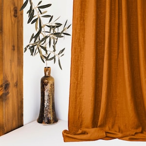 Cinnamon Boho Cotton Curtain, Custom Size Extra Long Farmhouse Curtains Handmade Natural Cotton Curtains Cafe Curtain Drapes Panel