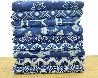 Cotton Indigo Blue Sewing Fabric, Woman Girls Kids Dress Fabric, Block Print Hand Dyed Cotton Fabric, Dabu Mud Cloth Fabric By The Yard