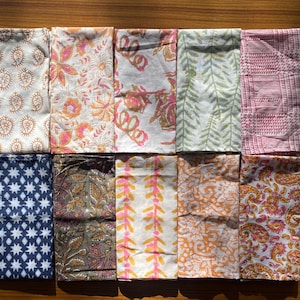 Assorted Cotton Hand Block Print Napkins, Mix Match Reusable Cloth Dinner Table Napkins