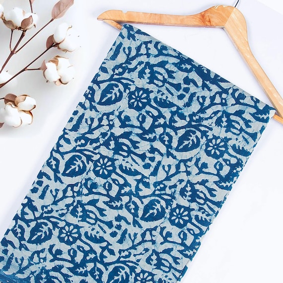 By the Yard Indigo Blue Floral Print Fabric Indian Block Print 100% Organic  Cotton Fabric, Natural Light Weight Fabric Women's Dress Fabric - Etsy