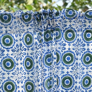 Indian Hand Block Printed Cotton Curtains, Kitchen Valances - Cafe Curtains Panel, Organic Cotton Curtain - Bohemian Custom Size Drapery