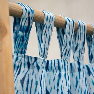Shibori Curtain Set: Blue Tie Dye Cotton, Farmhouse Decor