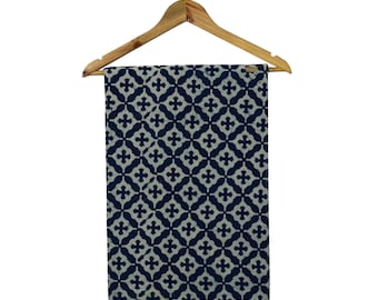 Indigo Dabu Hand Block Print Cotton Fabric, Natural Dye Textile, By Yard
