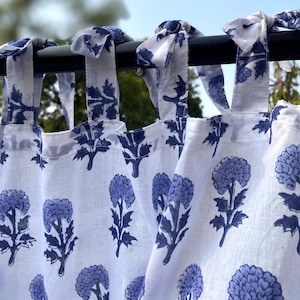 Mughal Floral Cotton Curtains | Boho Hand Block Print Window Drapes | Farmhouse Light Filtering Panels