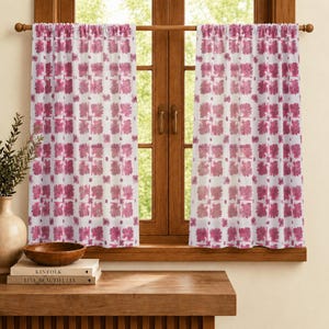 Block Printed Cotton Cafe Curtains, Handmade Boho Kitchen Window Drapes, Custom Size Rustic Style, Father's Day gift