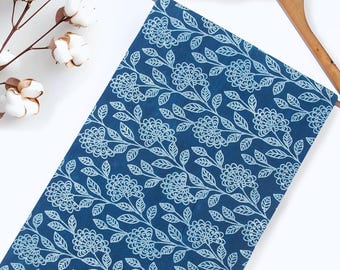 Tela de algodón con estampado floral índigo: Estampado manual, moda y manualidades DIY