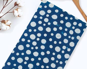 Indigo Blue Hand Block Printed Cotton Fabric: Polka Dot Mud Cloth