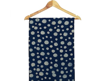 Natural Hand Dyed Textile By the Yard Fabric, Boho Indigo Dabu Block Printed Cotton Fabric